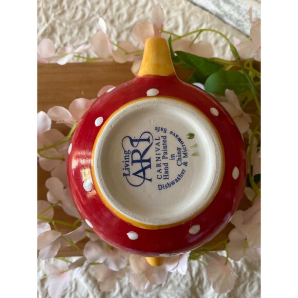 Living Art Carnival Hand-Painted Red & Yellow Polka Dot Ceramic Creamer Jug - Picture 6 of 10